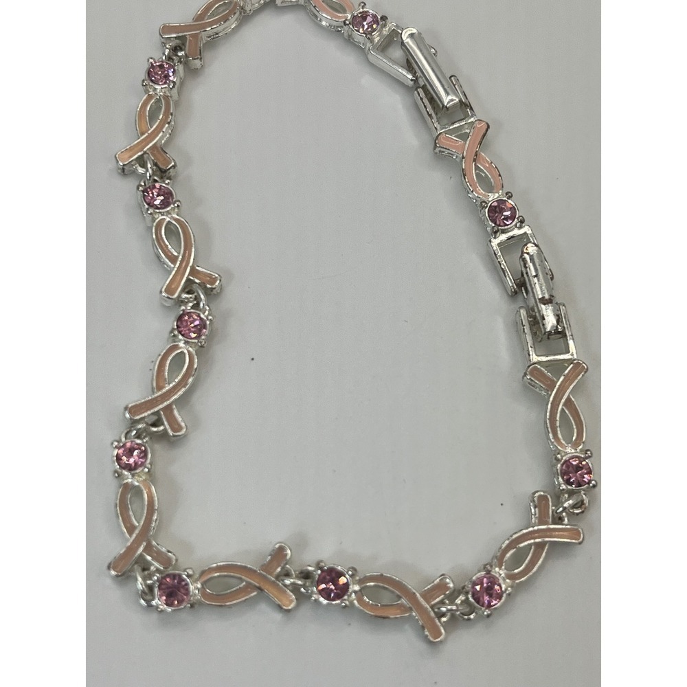 Avon Breast Cancer Awareness Pink Ribbon Enamel Rhinestone Bracelet